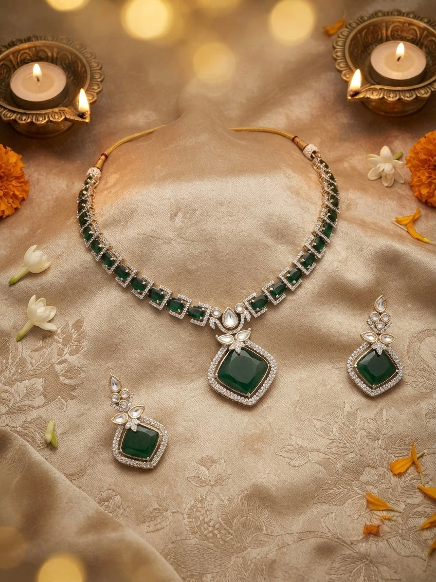 Emerald Green Crystal Necklace Set — Photo 2
