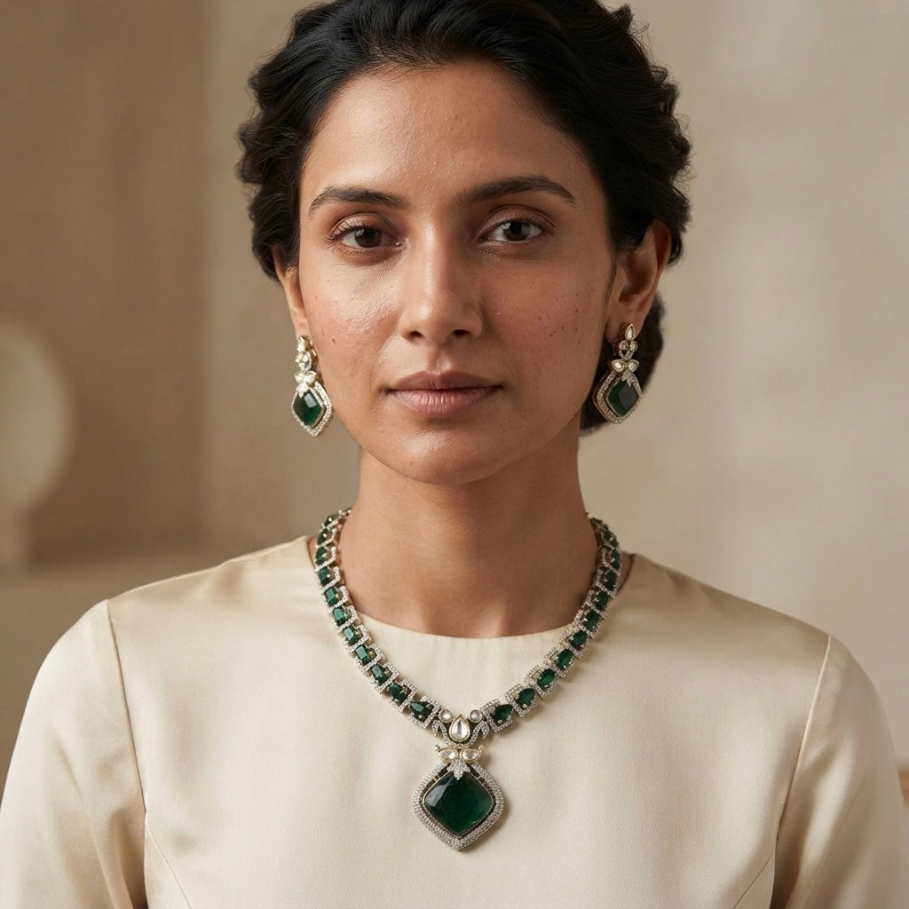 Emerald Green Crystal Necklace Set — Photo 3