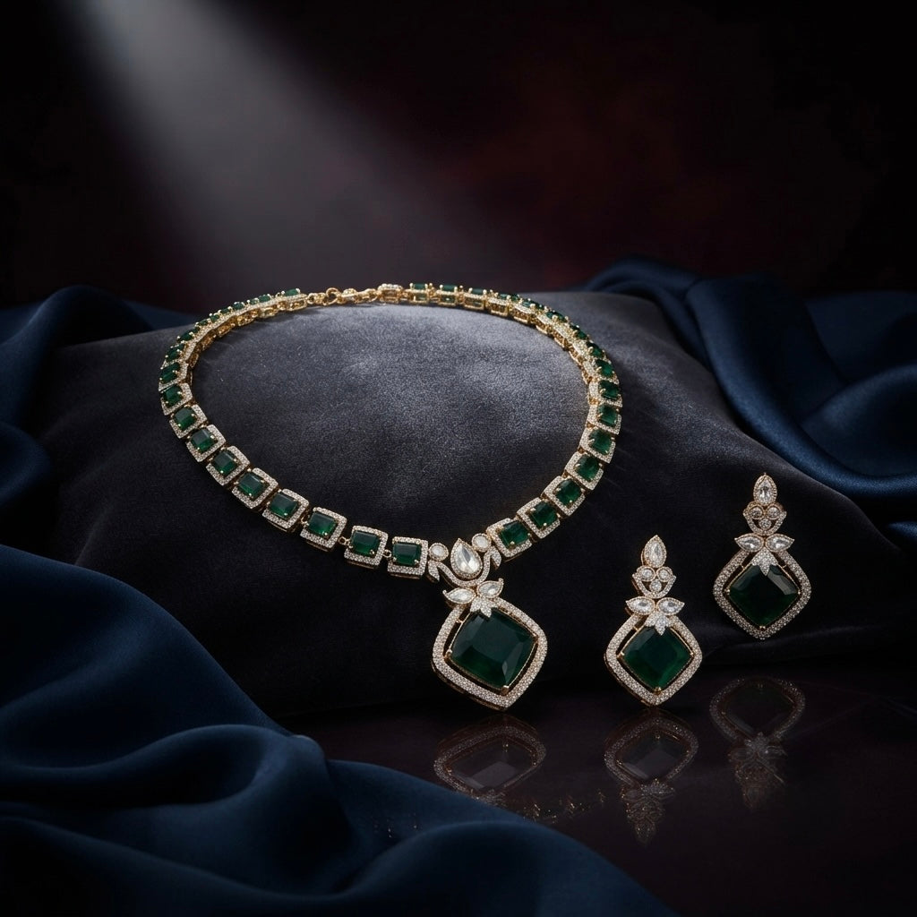 Emerald Green Crystal Necklace Set — Photo 5