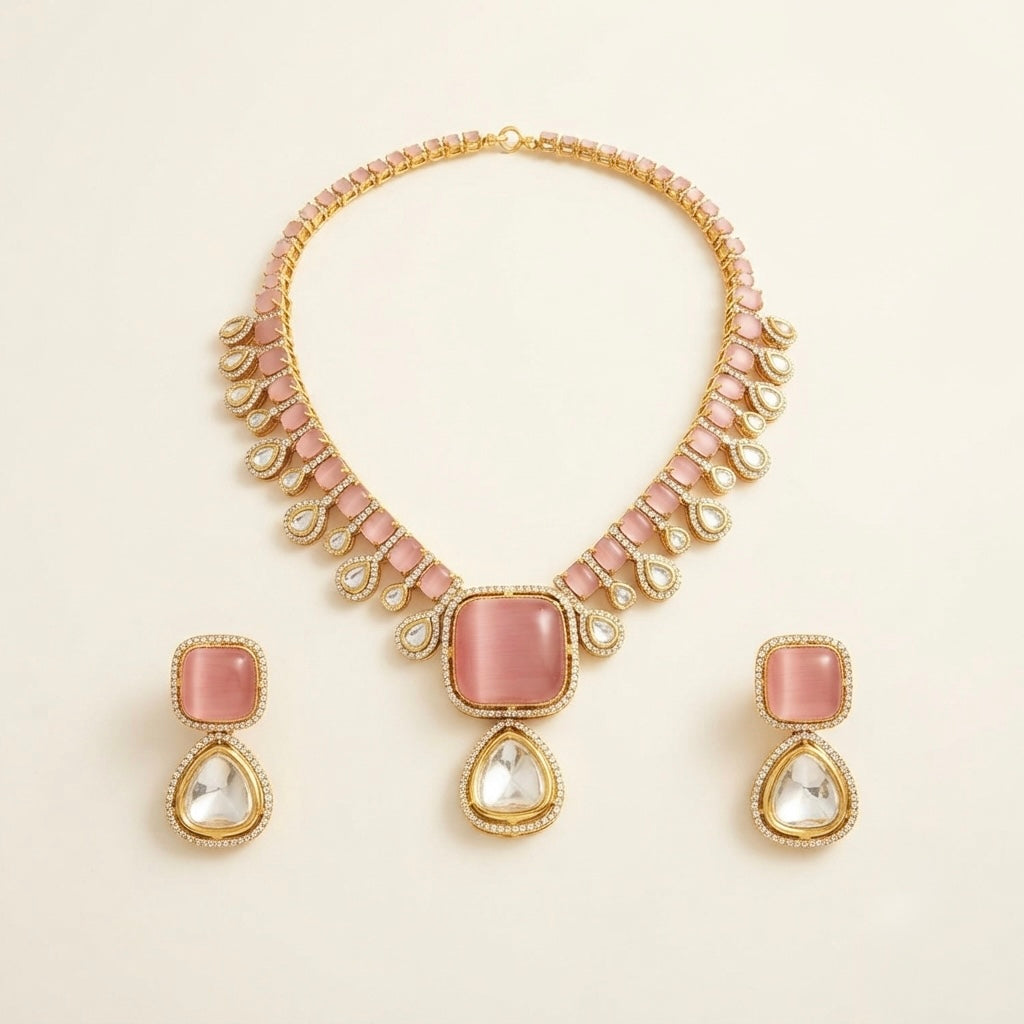 Blush Pink Stone Necklace Set — Photo 1