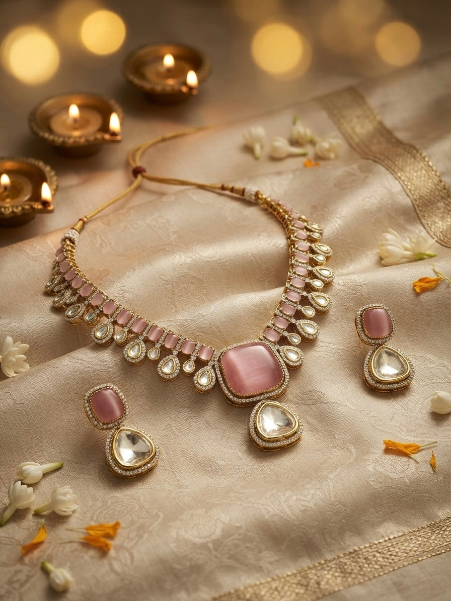 Blush Pink Stone Necklace Set — Photo 2