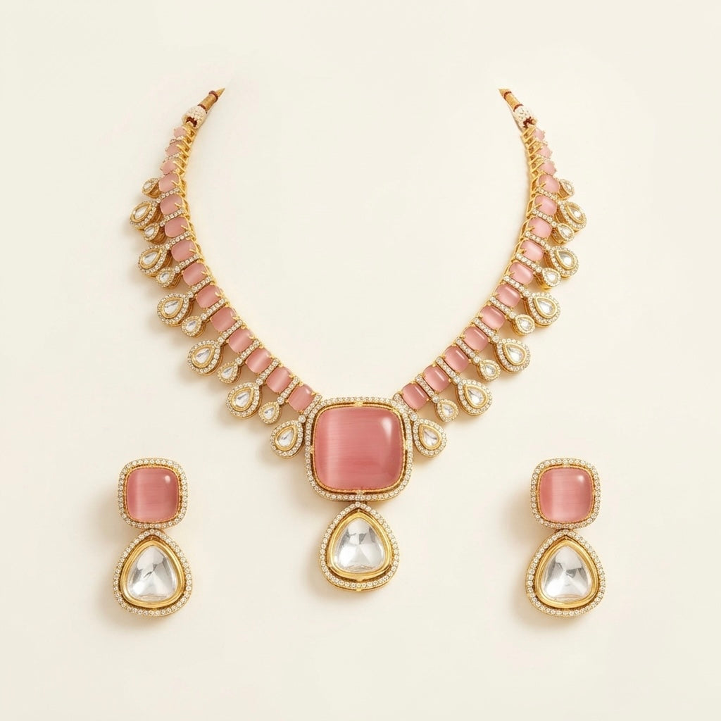 Blush Pink Stone Necklace Set — Photo 3