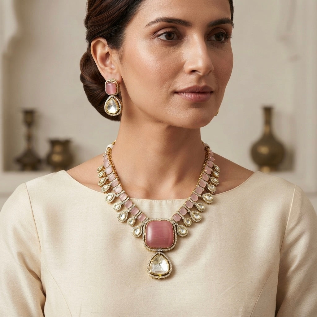 Blush Pink Stone Necklace Set — Photo 4