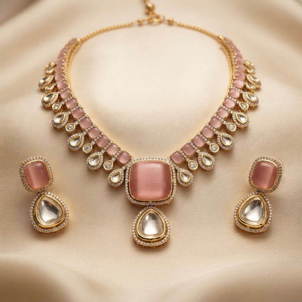 Blush Pink Stone Necklace Set — Photo 5