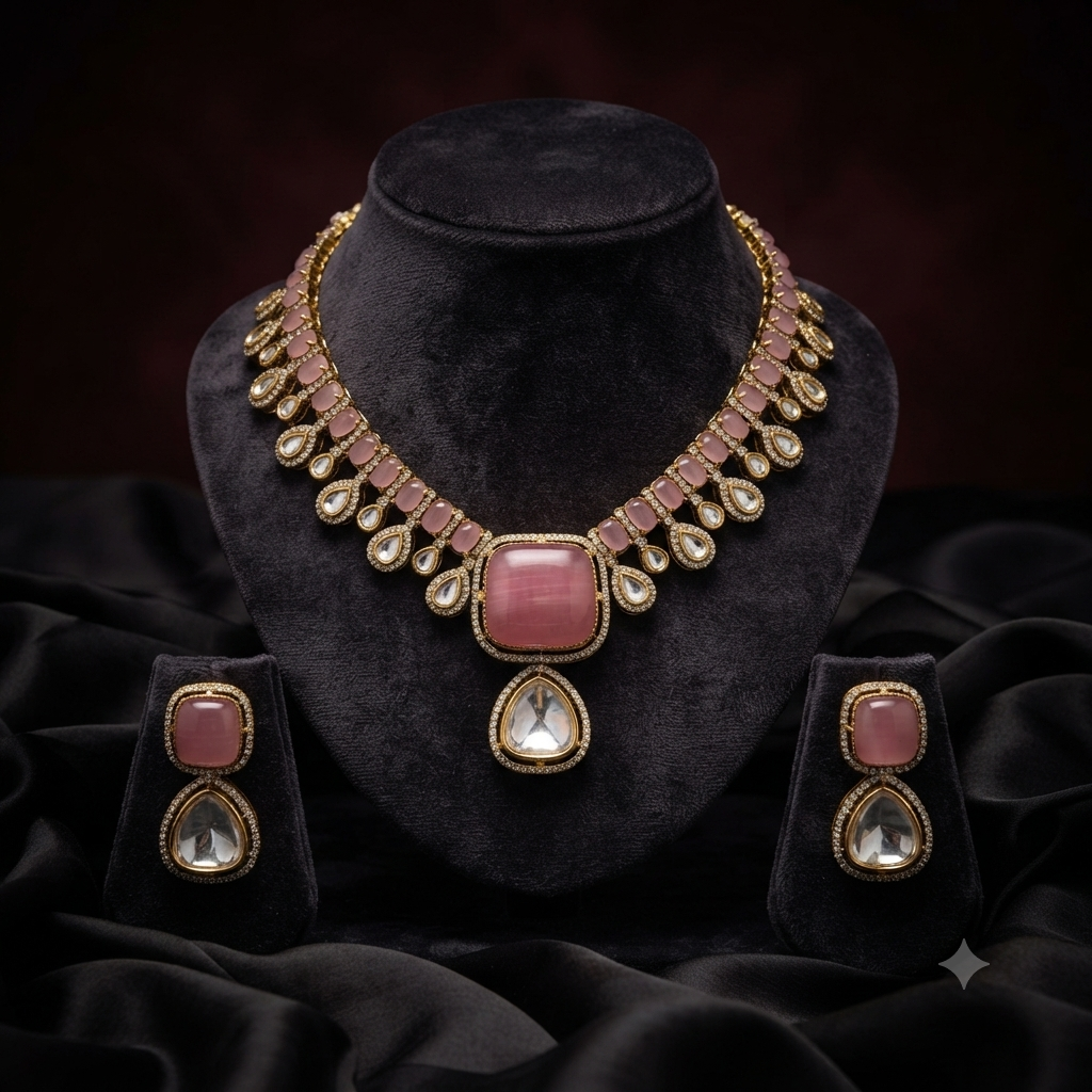 Blush Pink Stone Necklace Set — Photo 6