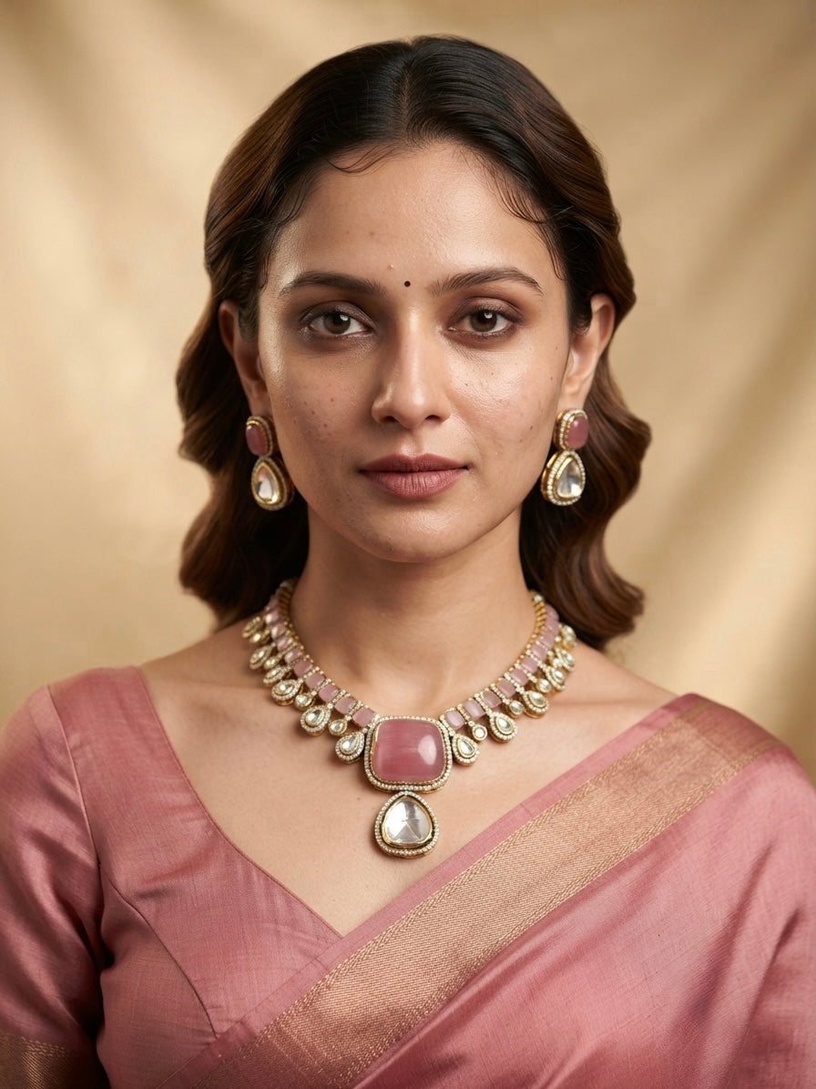 Blush Pink Stone Necklace Set — Photo 7