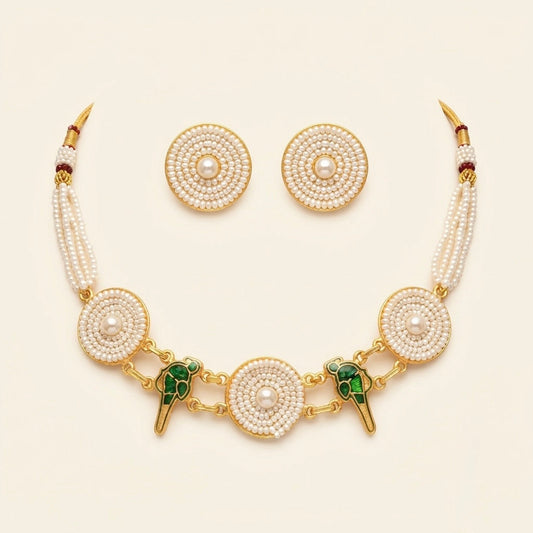 Pearl & Emerald Bird Motif Necklace Set — Photo 1
