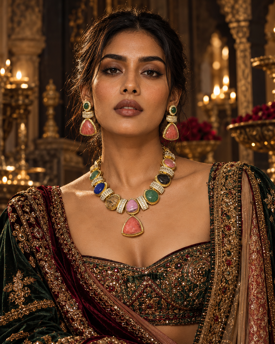 Multicolor Natural Stone Statement Necklace Set — Photo 3