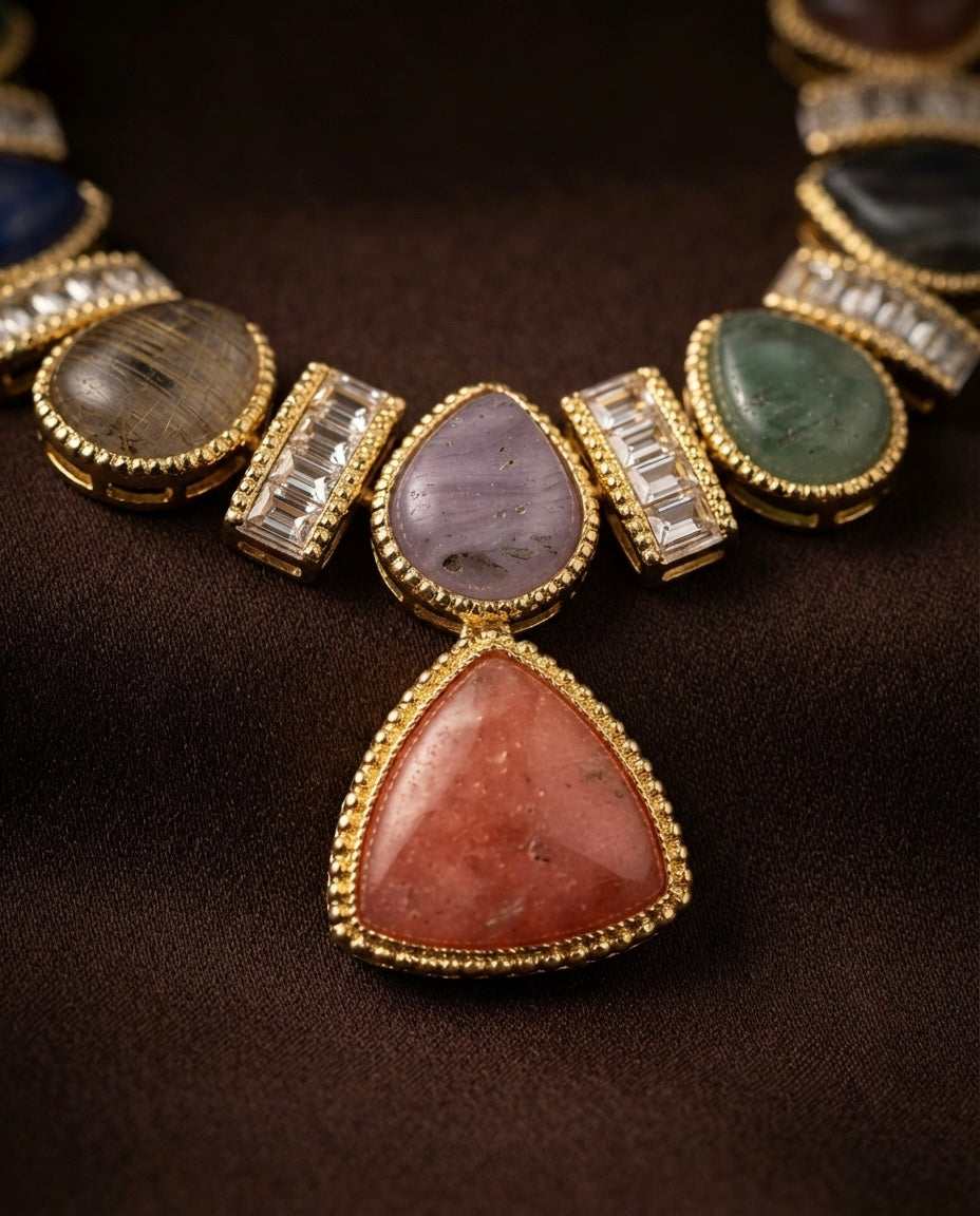 Multicolor Natural Stone Statement Necklace Set — Photo 8