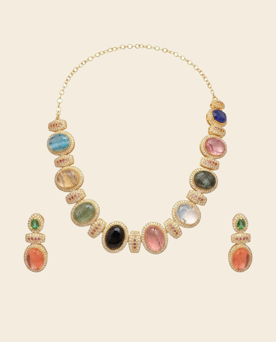 Pastel Multicolor Gemstone Necklace Set — Photo 1