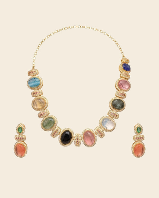 Pastel Multicolor Gemstone Necklace Set — Photo 1