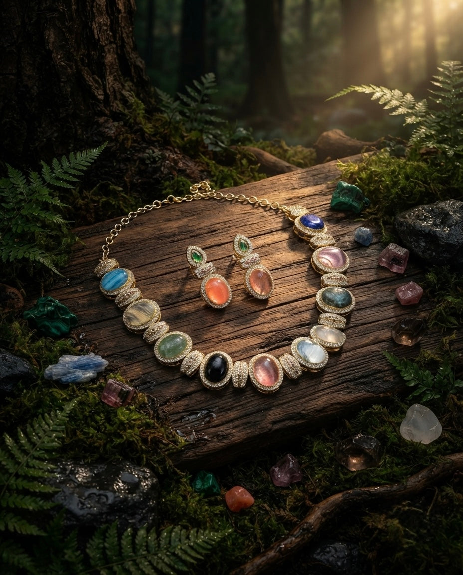 Pastel Multicolor Gemstone Necklace Set — Photo 6