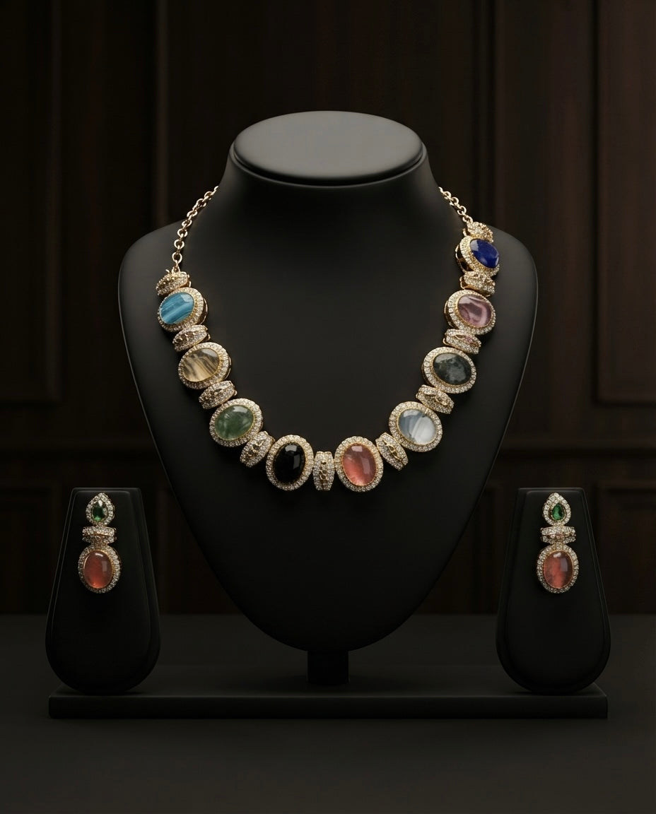 Pastel Multicolor Gemstone Necklace Set — Photo 7
