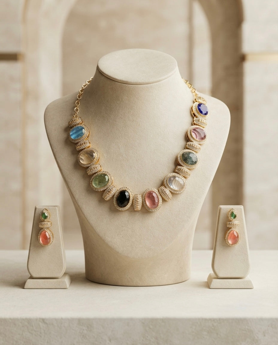 Pastel Multicolor Gemstone Necklace Set — Photo 8