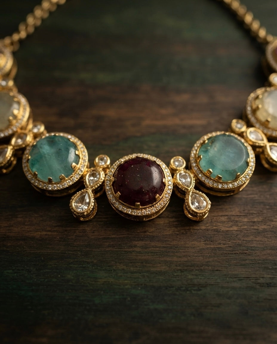 Pastel Multicolor Oval Stone Necklace Set — Photo 8