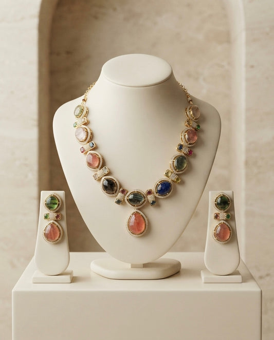 Multicolor Coral & Blue Statement Necklace Set — Photo 3