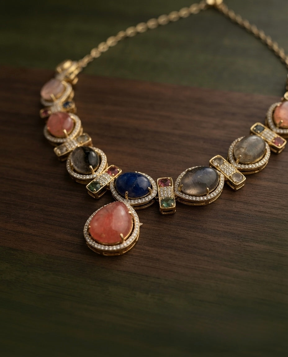 Multicolor Coral & Blue Statement Necklace Set — Photo 7