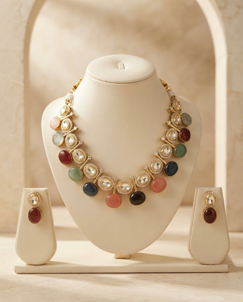 Multicolor Crystal & Natural Stone Necklace Set — Photo 2