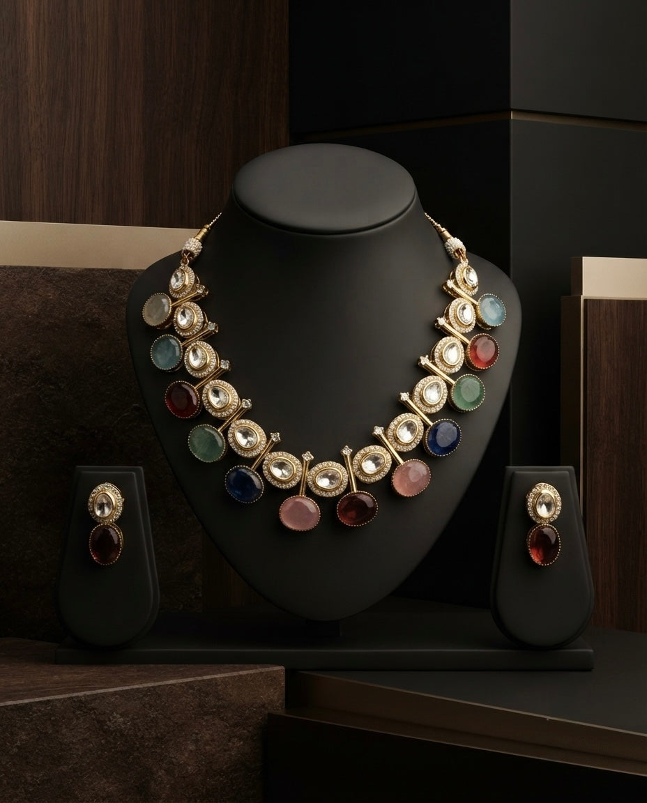 Multicolor Crystal & Natural Stone Necklace Set — Photo 3