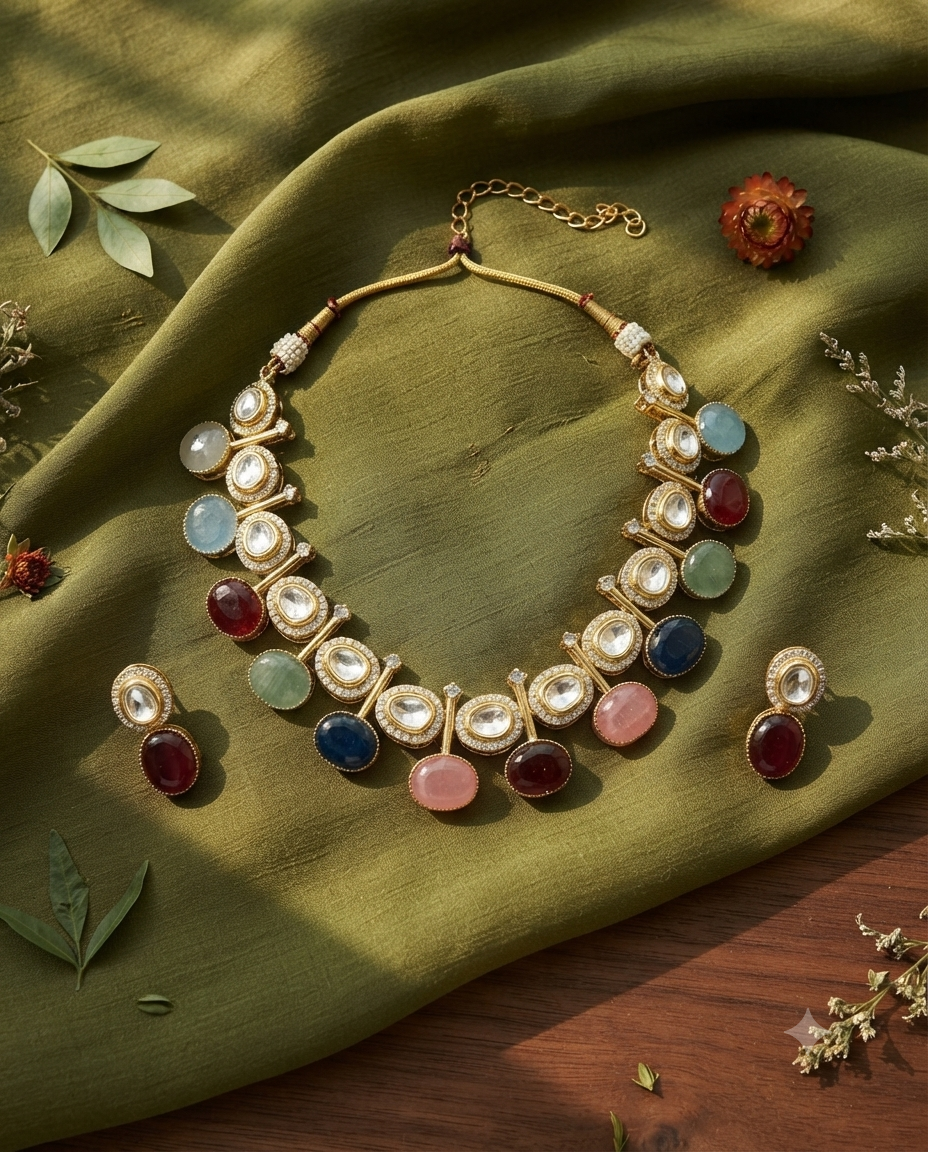 Multicolor Crystal & Natural Stone Necklace Set — Photo 6