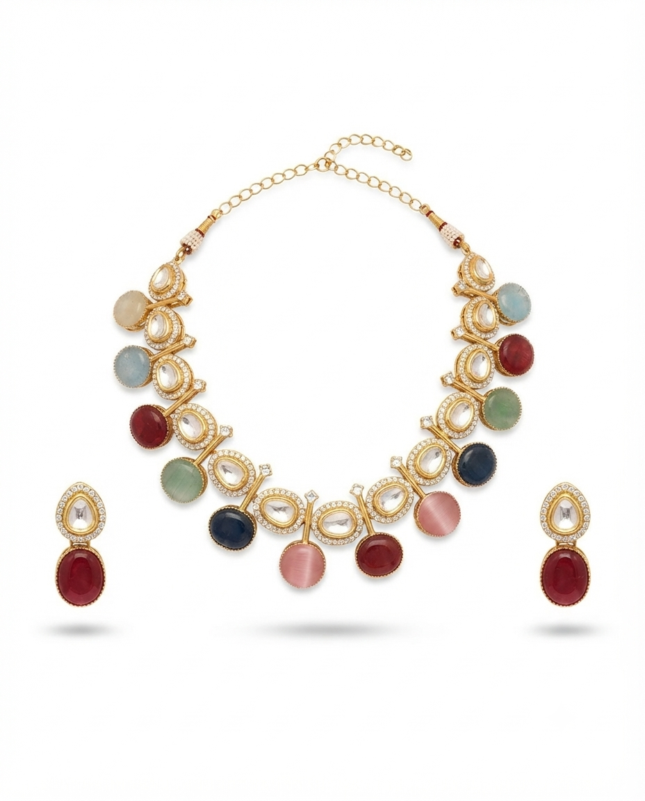 Multicolor Crystal & Natural Stone Necklace Set — Photo 7