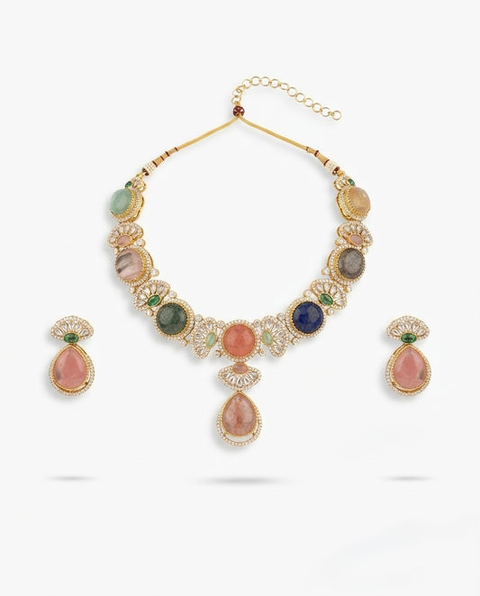 Pastel Multicolor Floral Gemstone Necklace Set — Photo 2