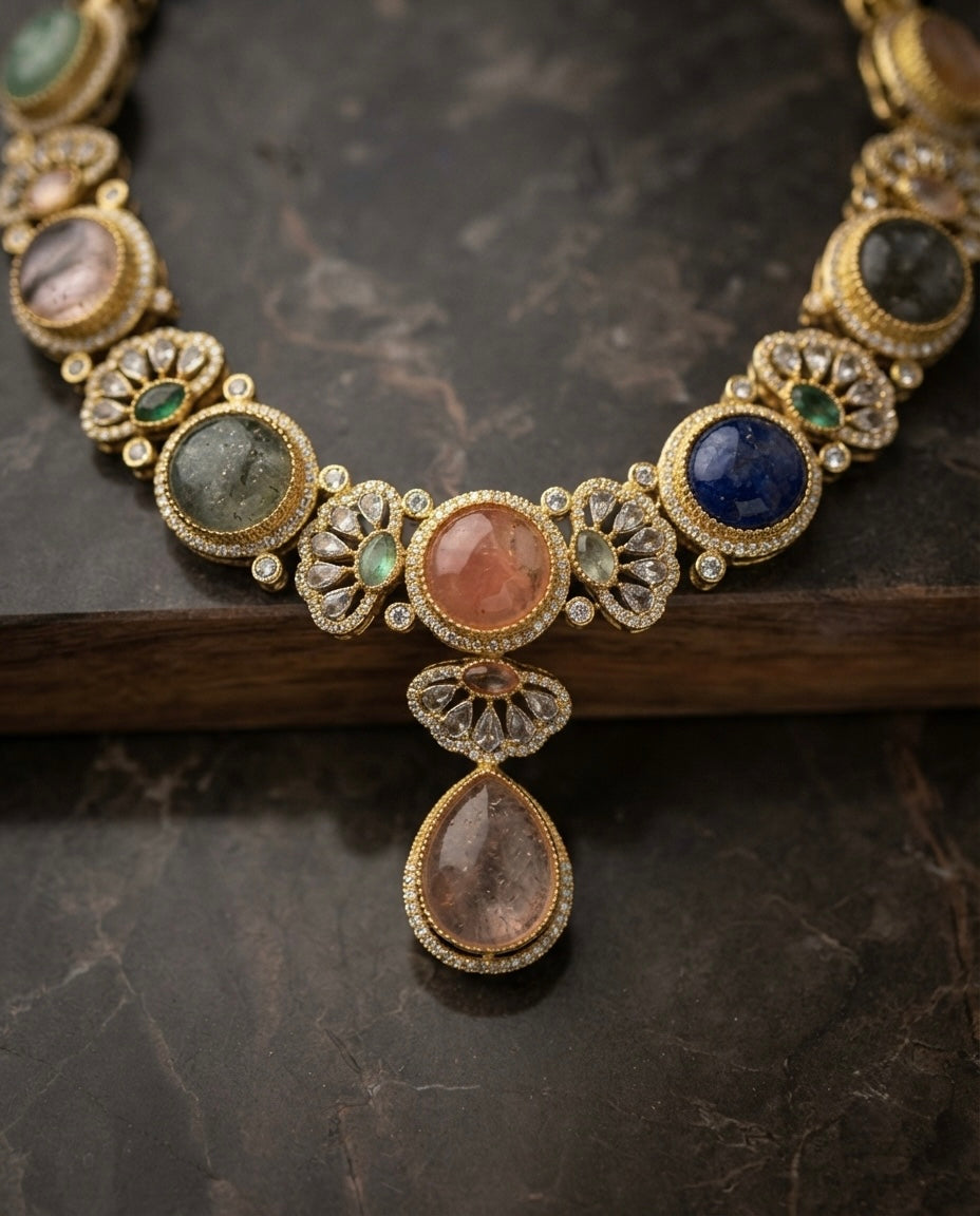 Pastel Multicolor Floral Gemstone Necklace Set — Photo 6