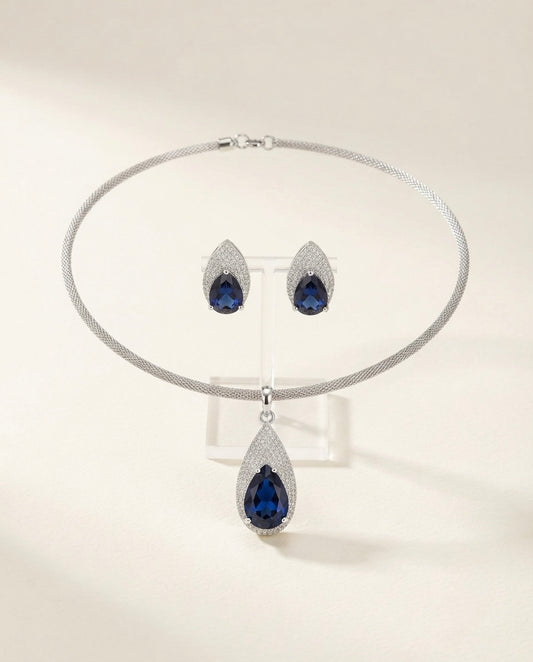 Royal Blue Sapphire-Style Necklace Set — Photo 2
