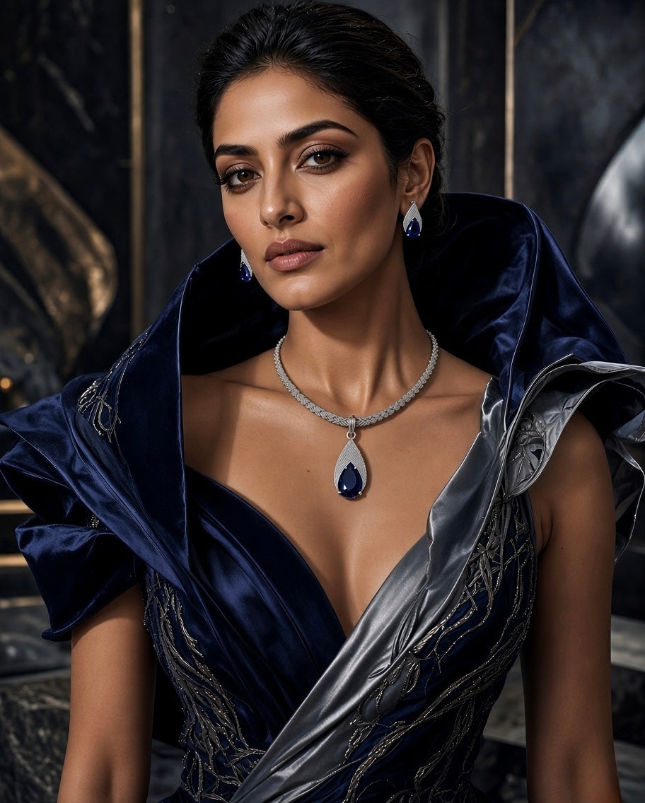 Royal Blue Sapphire-Style Necklace Set — Photo 4