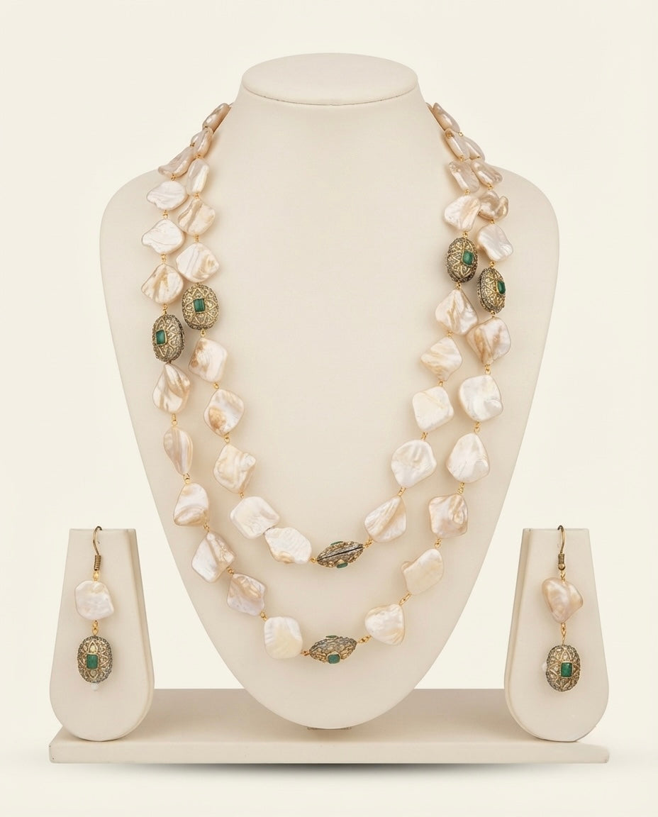 Freshwater Pearl & Emerald Necklace Set — Photo 1