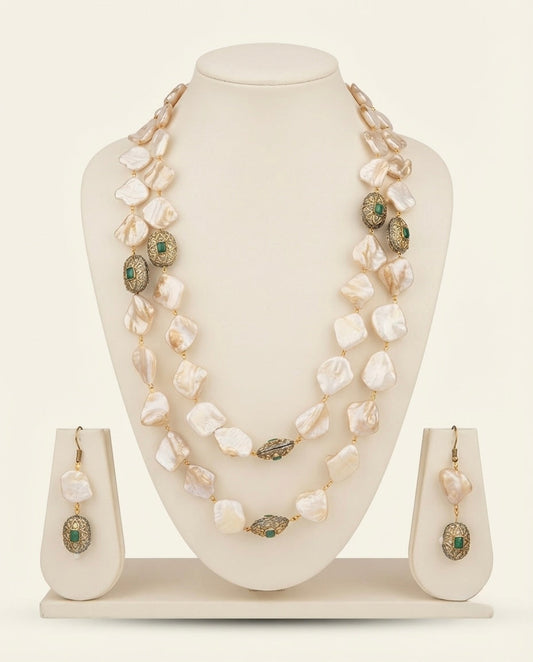 Freshwater Pearl & Emerald Necklace Set — Photo 1