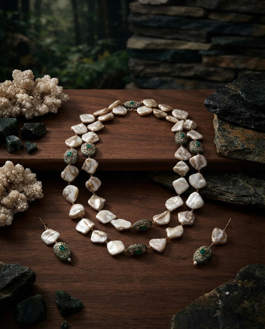 Freshwater Pearl & Emerald Necklace Set — Photo 2
