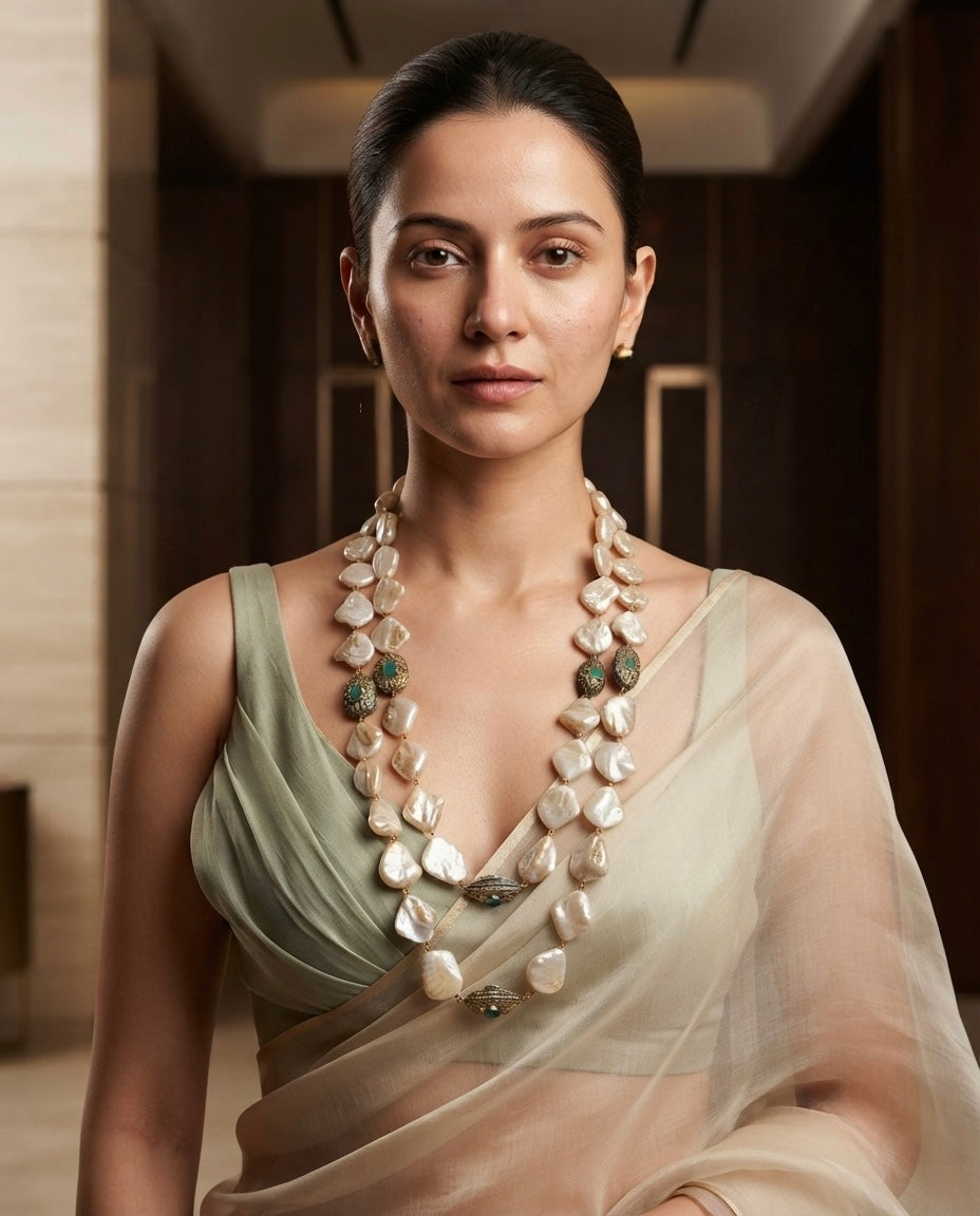 Freshwater Pearl & Emerald Necklace Set — Photo 4