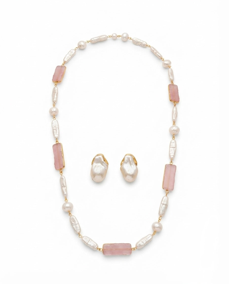 Pink Quartz & Pearl Necklace Set — Photo 1