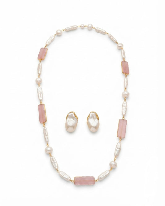 Pink Quartz & Pearl Necklace Set — Photo 1