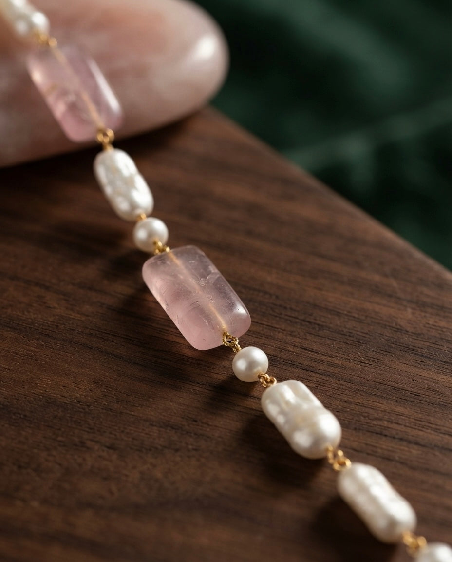 Pink Quartz & Pearl Necklace Set — Photo 3