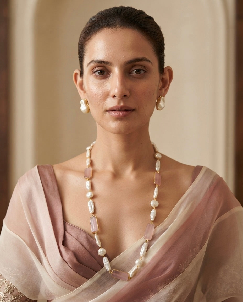 Pink Quartz & Pearl Necklace Set — Photo 5
