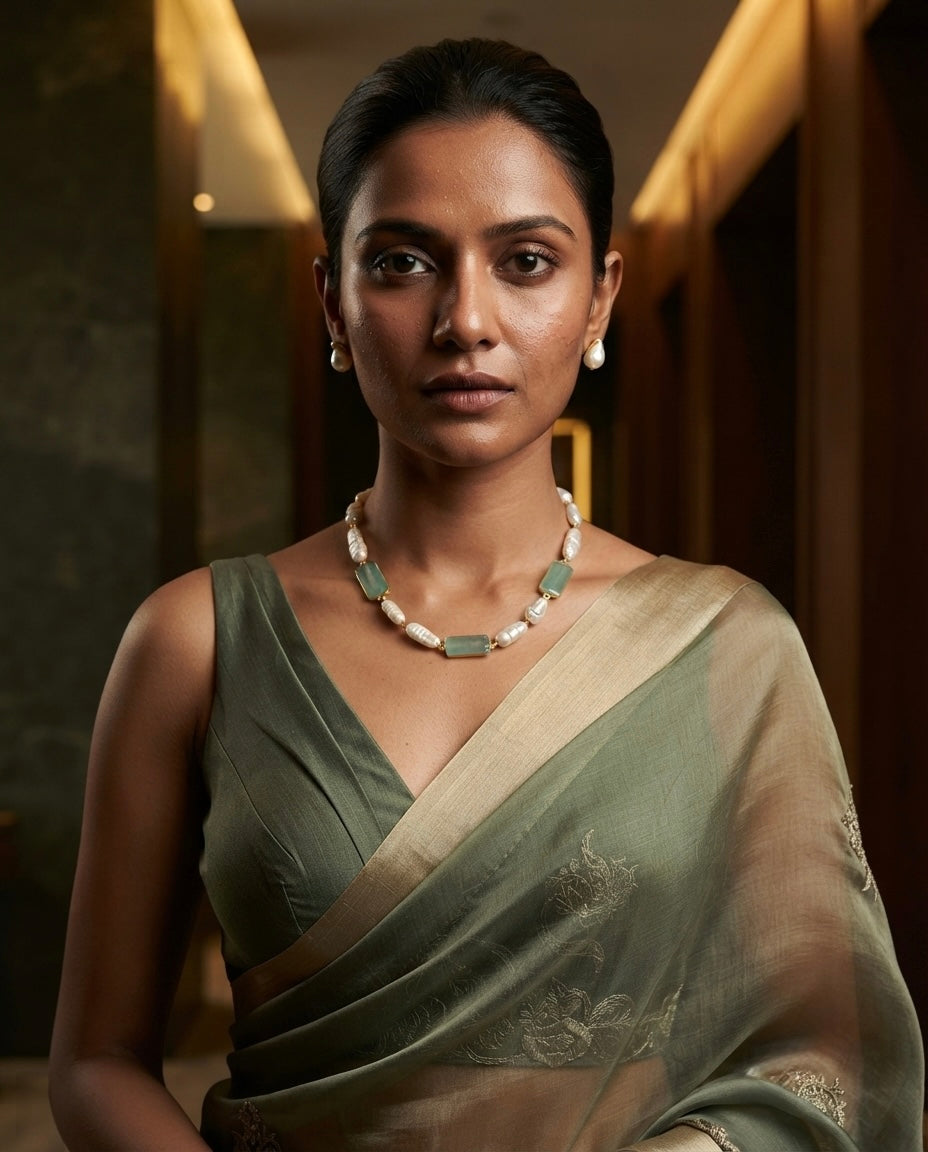 Aqua Blue Stone & Pearl Necklace Set — Photo 7