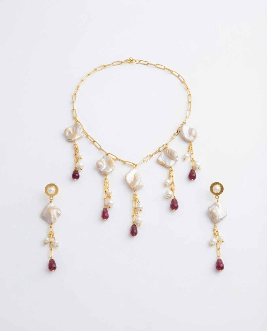 Pearl & Ruby-Tone Charm Necklace Set — Photo 2