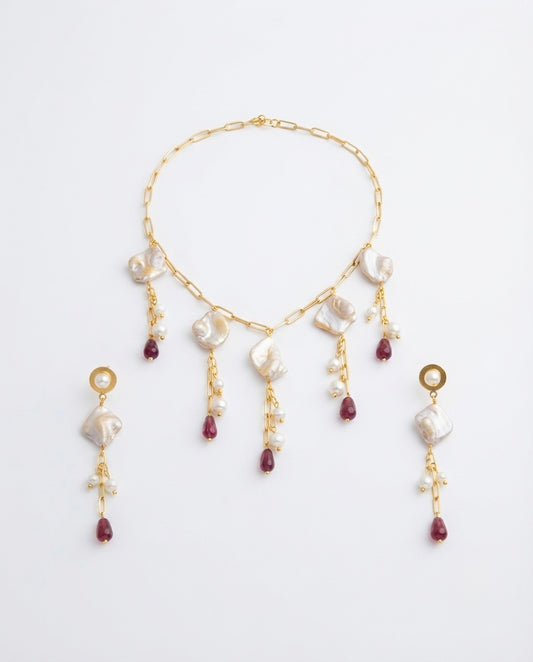 Pearl & Ruby-Tone Charm Necklace Set — Photo 2