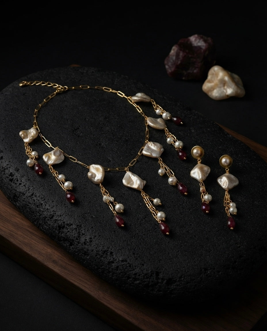 Pearl & Ruby-Tone Charm Necklace Set — Photo 4