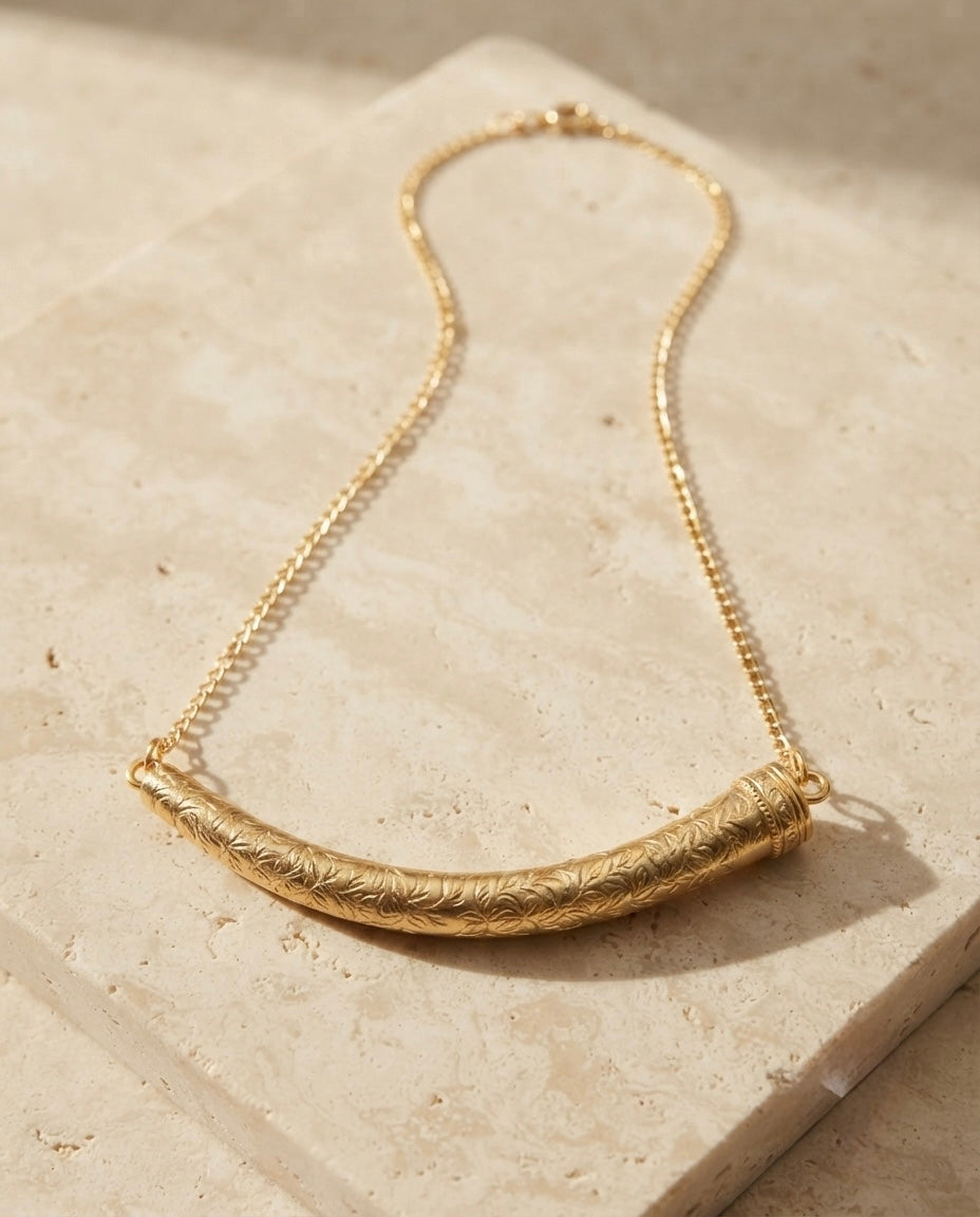 Engraved Crescent Tube Necklace — Photo 3