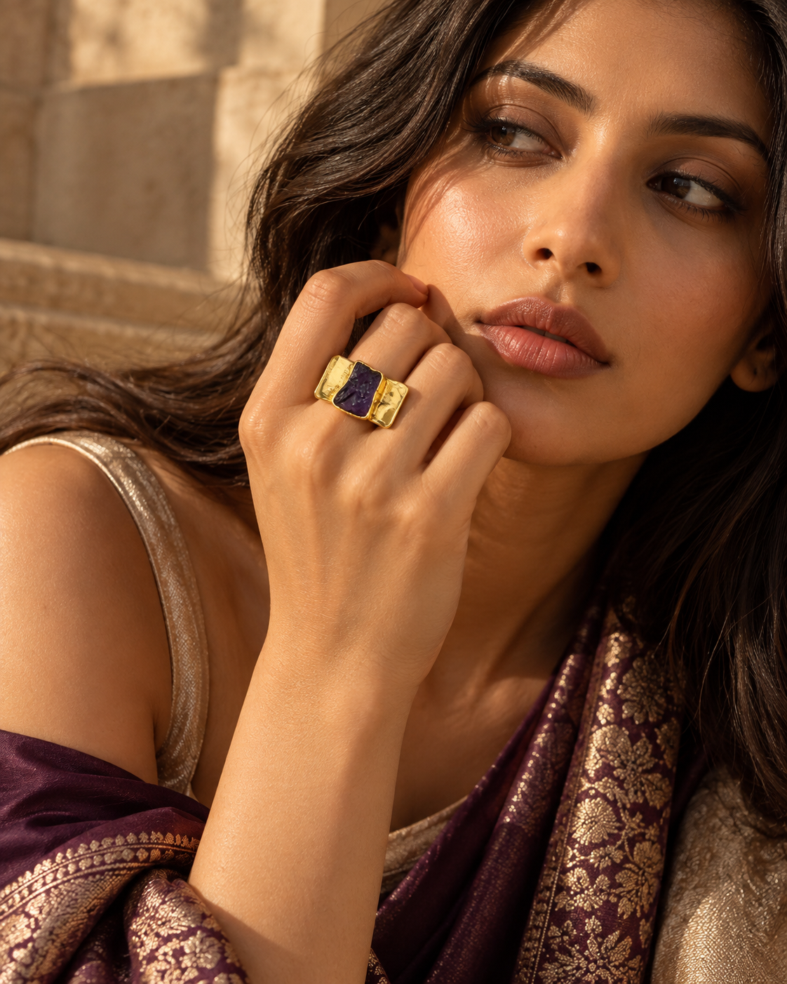 Amethyst Triple-Panel Statement Ring — Photo 3