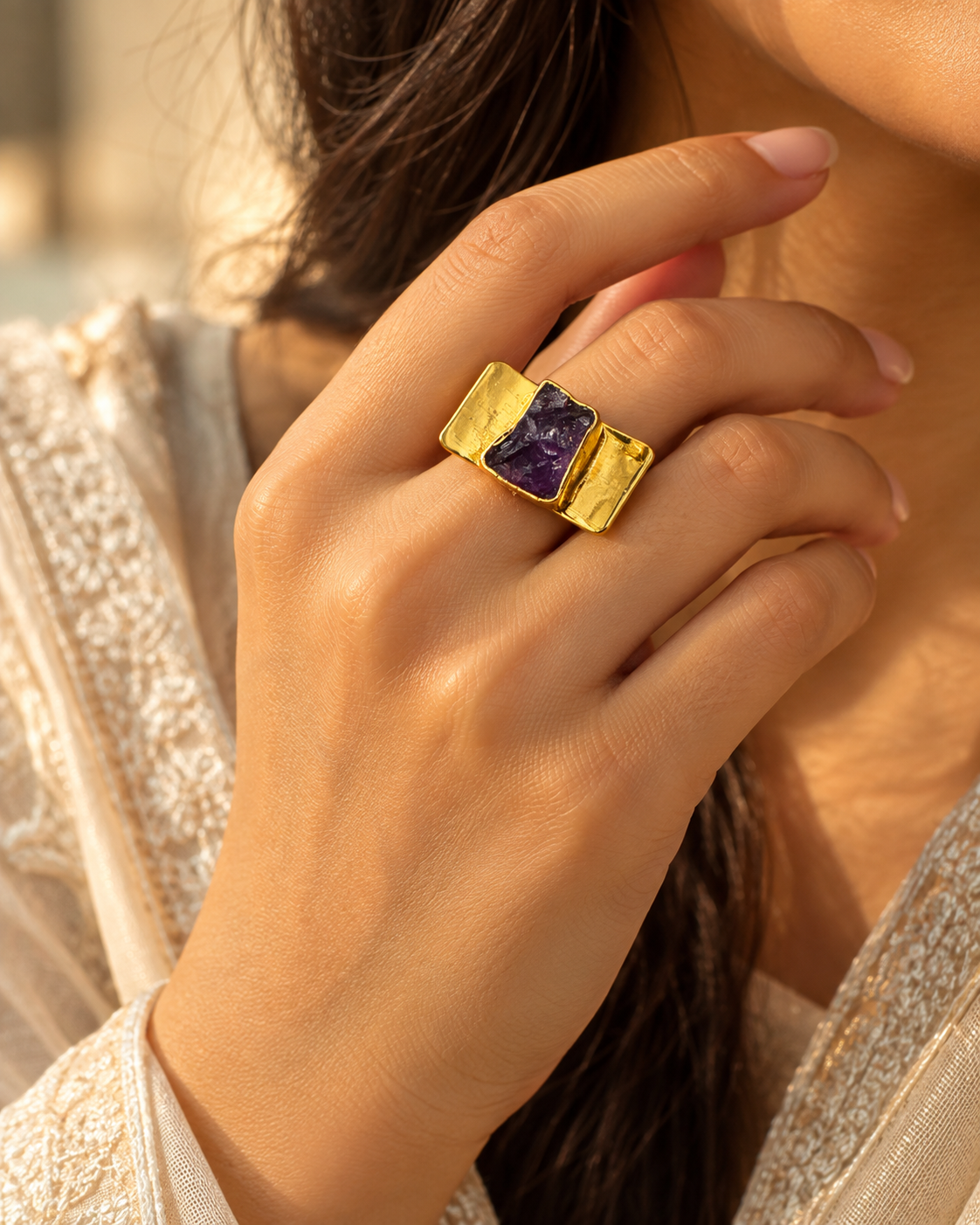 Amethyst Triple-Panel Statement Ring — Photo 4