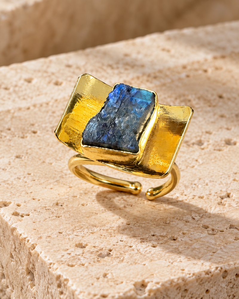 Blue Stone Triple-Panel Statement Ring — Photo 1