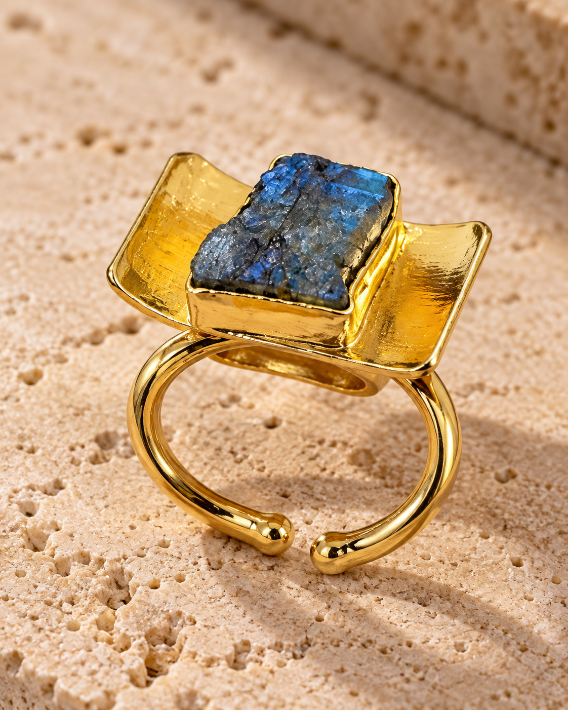 Blue Stone Triple-Panel Statement Ring — Photo 3