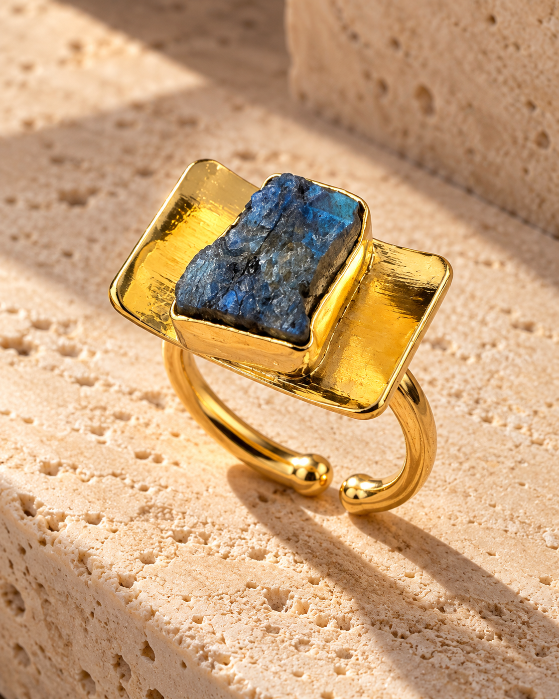 Blue Stone Triple-Panel Statement Ring — Photo 5