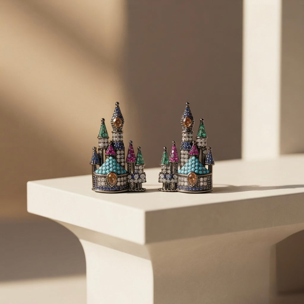 Enchanted Castle Multicolor Crystal Stud Earrings – Gunmetal