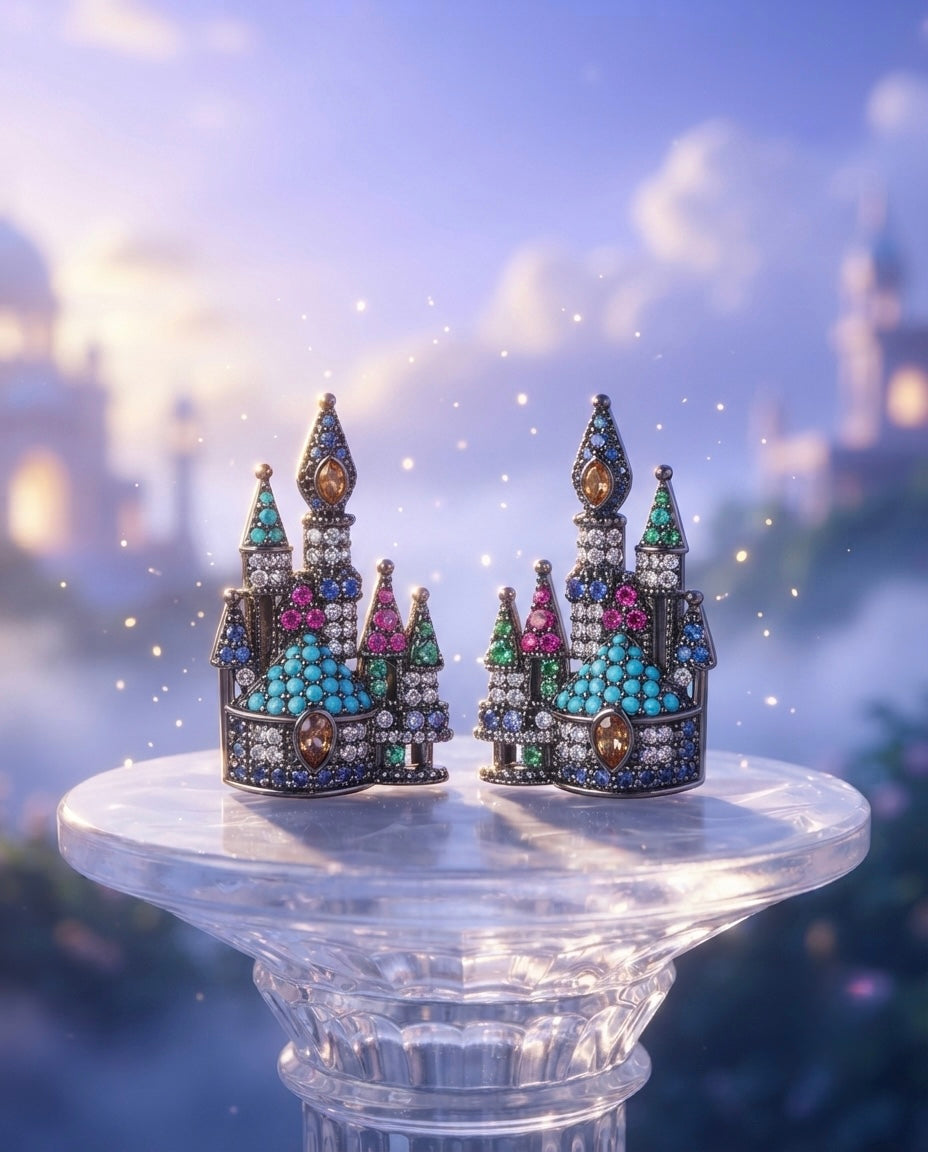 Enchanted Castle Multicolor Crystal Stud Earrings – Gunmetal