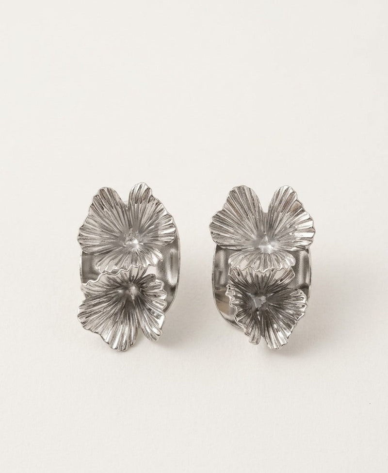 Floral Statement Earrings – Textured Petal Design — Silver — Photo 1